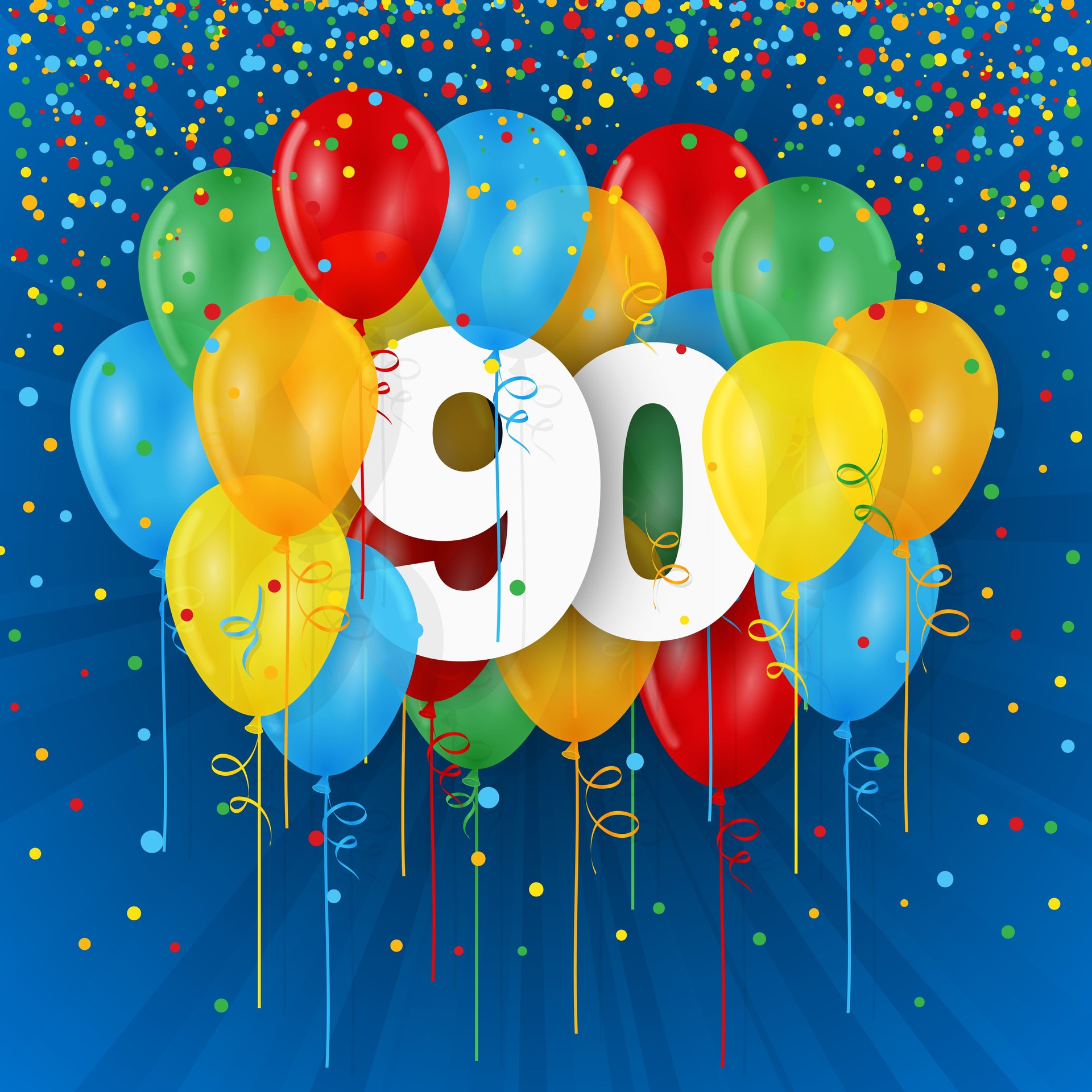 90 years with colorful balloons